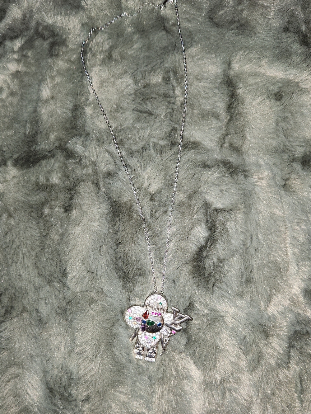 Silver Multicolor Crystal Pendant Necklace